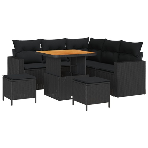 Garden Sofa Set Height-Adjustable 8 pcs Black Poly Rattan