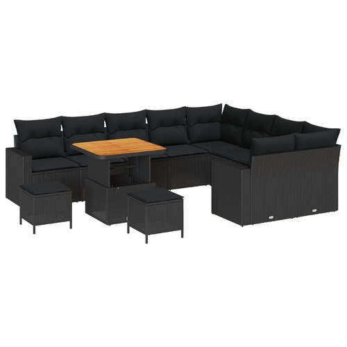 Garden Sofa Set Height-Adjustable 12 pcs Black Poly Rattan