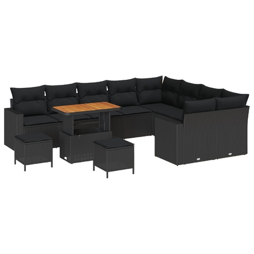 Garden Sofa Set Height-Adjustable 12 pcs Black Poly Rattan