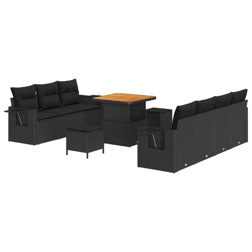 Garden Sofa Set Height-Adjustable 10 pcs Black Poly Rattan