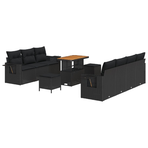 Garden Sofa Set with Cushion 10 pcs Black Poly Rattan