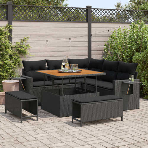 Garden Sofa Set with Cushion 8 pcs Black Poly Rattan