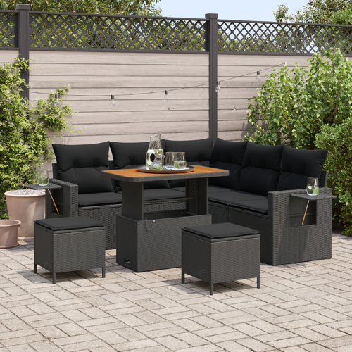 Garden Sofa Set Height-Adjustable 8 pcs Black Poly Rattan