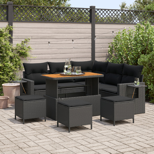 Garden Sofa Set with Cushion 9 pcs Black Poly Rattan