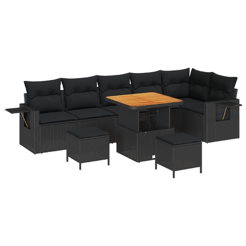 Garden Sofa Set Height-Adjustable 9 pcs Black Poly Rattan