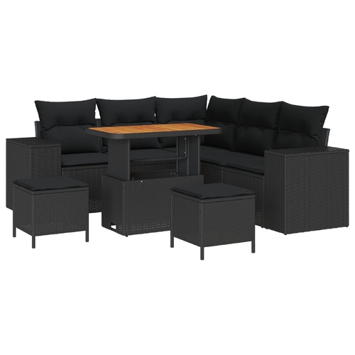 Garden Sofa Set with Cushion 8 pcs Black Poly Rattan