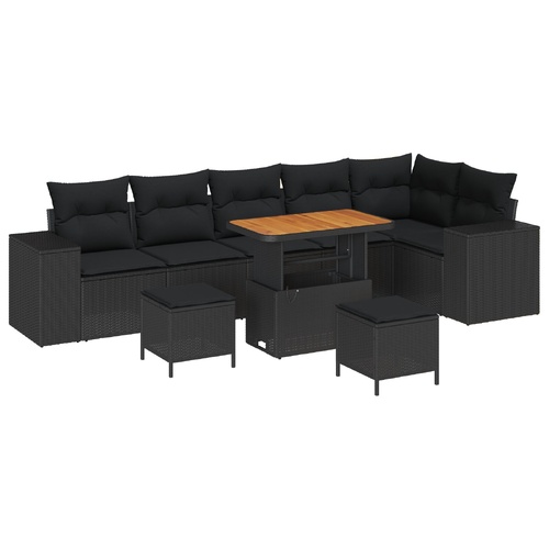 Garden Sofa Set with Cushion 9 pcs Black Poly Rattan