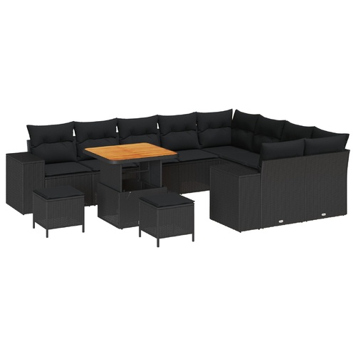 Garden Sofa Set with Cushion 12 pcs Black Poly Rattan