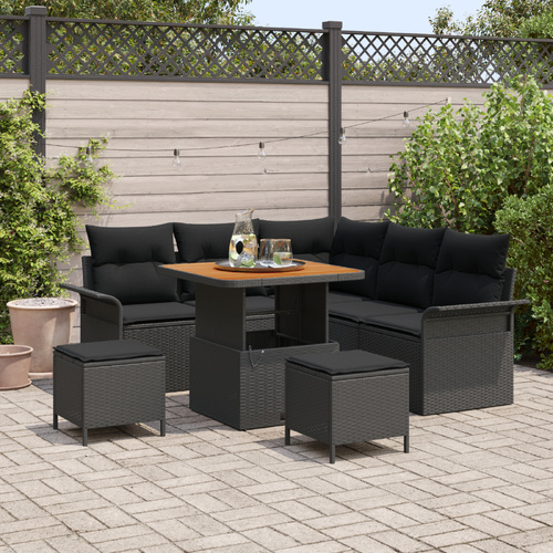 Garden Sofa Set with Cushion 8 pcs Black Poly Rattan