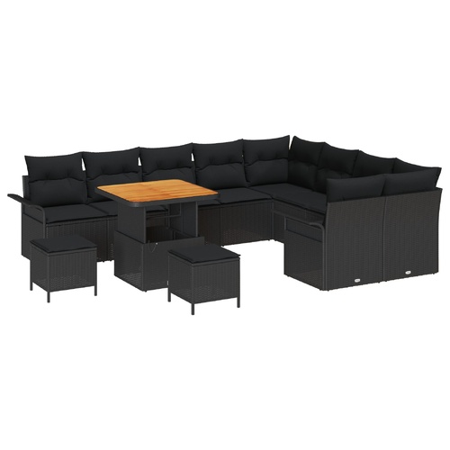 Garden Sofa Set with Cushion 12 pcs Black Poly Rattan