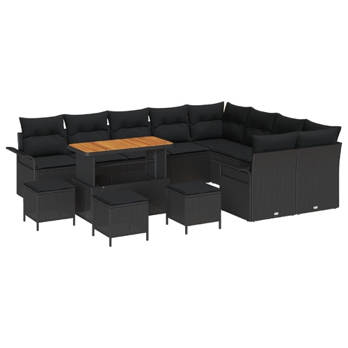 Garden Sofa Set with Cushion 13 pcs Black Poly Rattan