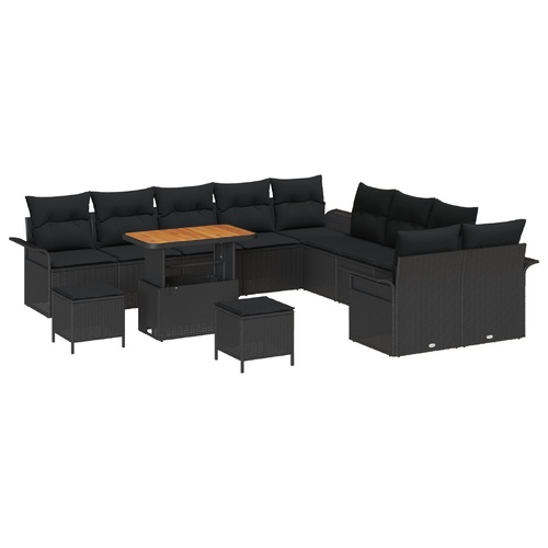 Garden Sofa Set with Cushion 13 pcs Black Poly Rattan