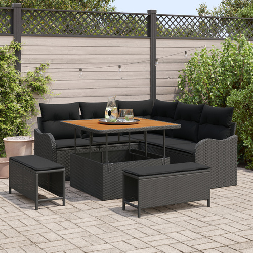 Garden Sofa Set Height-Adjustable 8 pcs Black Poly Rattan