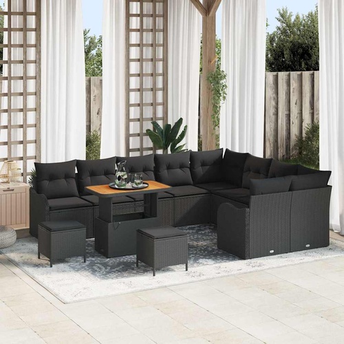 Garden Sofa Set Height-Adjustable 12 pcs Black Poly Rattan
