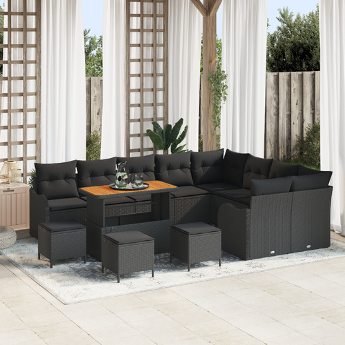 Garden Sofa Set with Cushion 13 pcs Black Poly Rattan