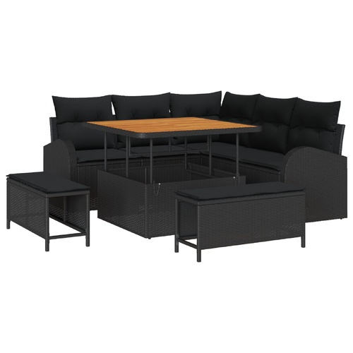 Garden Sofa Set with Cushion 8 pcs Black Poly rattan