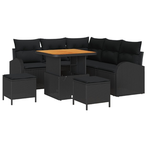 Garden Sofa Set with Cushion 8 pcs Black Poly Rattan