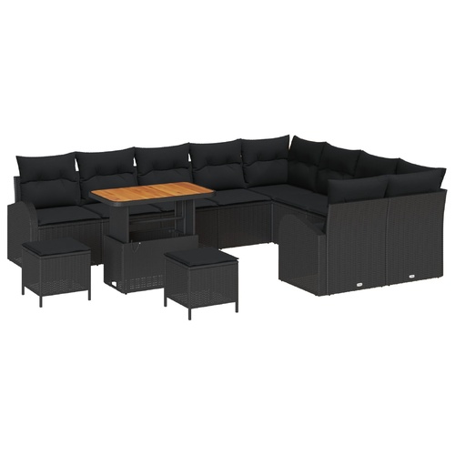 Garden Sofa Set with Cushion 12 pcs Black Poly rattan