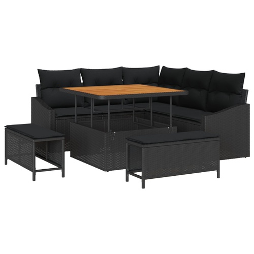 Garden Sofa Set with Cushion 8 pcs Black Poly rattan