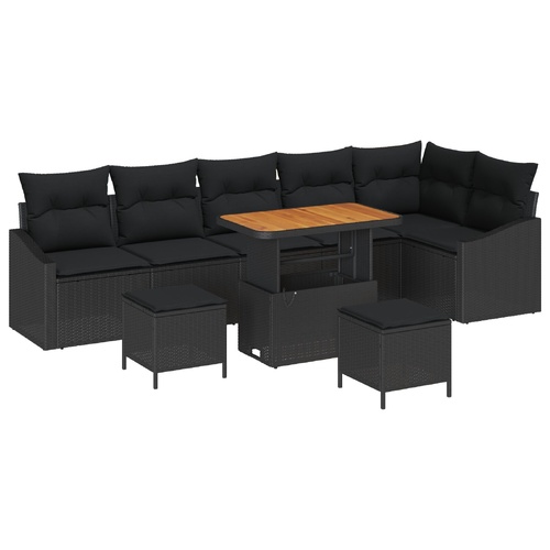 Garden Sofa Set with Cushion 9 pcs Black Poly rattan