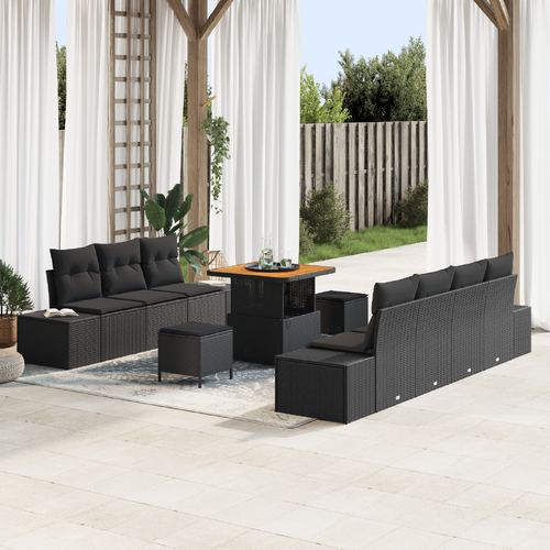Garden Sofa Set with Cushion 10 pcs Black Poly Rattan
