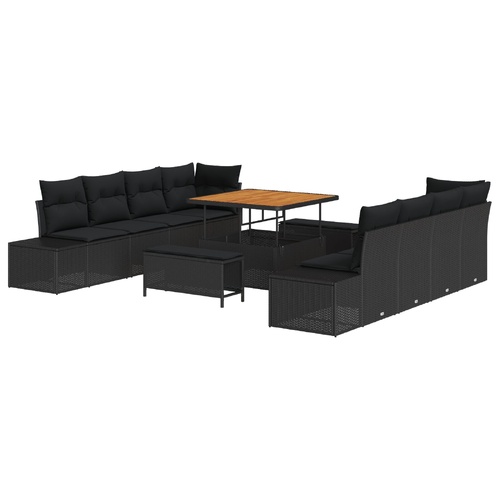 Garden Sofa Set with Cushion 11 pcs Black Poly Rattan