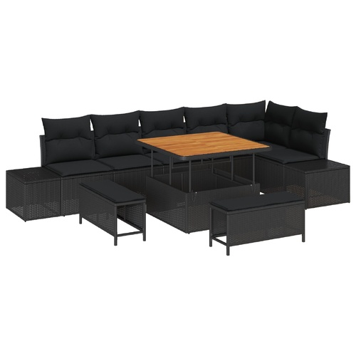 Garden Sofa Set with Cushion 9 pcs Black Poly Rattan