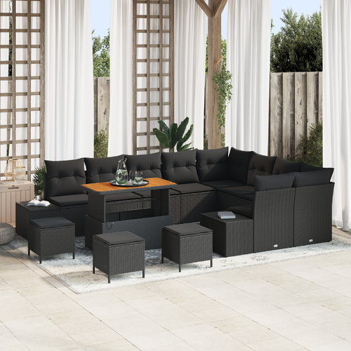 Garden Sofa Set with Storage 13 pcs Black Poly rattan