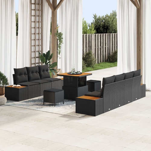 Garden Sofa Set with Cushion 10 pcs Black Poly rattan