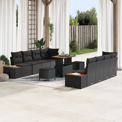 Garden Sofa Set 11 pcs Black Poly Rattan