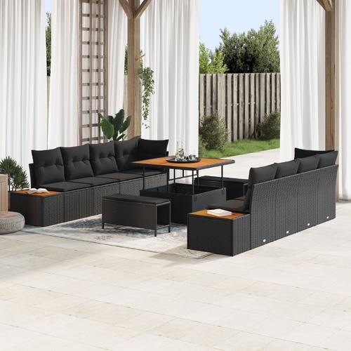 Garden Sofa Set 11 pcs Black Poly Rattan