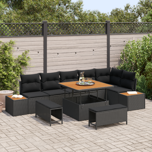Garden Sofa Set 9 pcs Black Poly Rattan