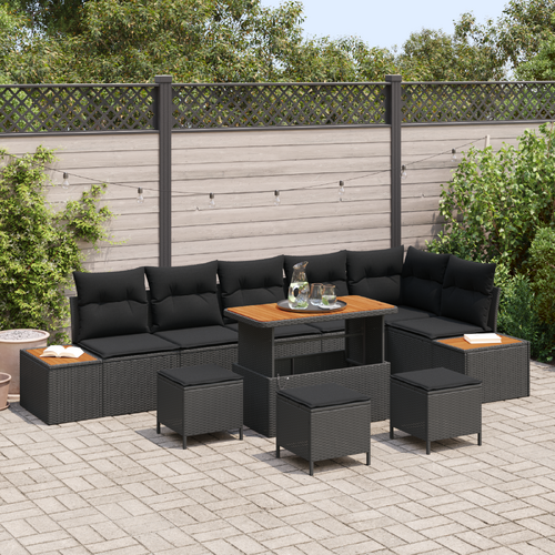 Garden Sofa Set 10 pcs Black Poly Rattan