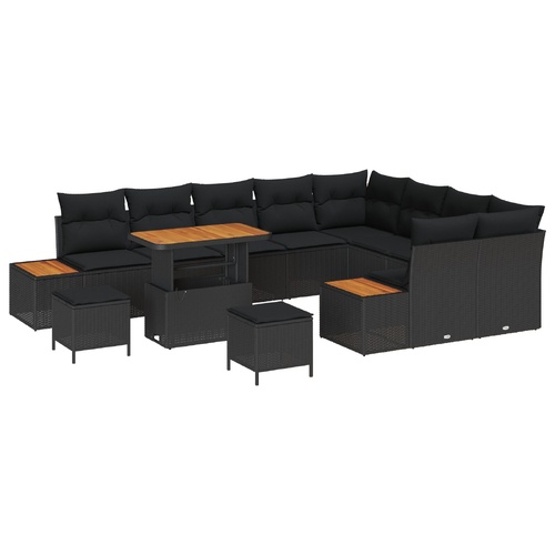 Garden Sofa Set 12 pcs Black Poly Rattan