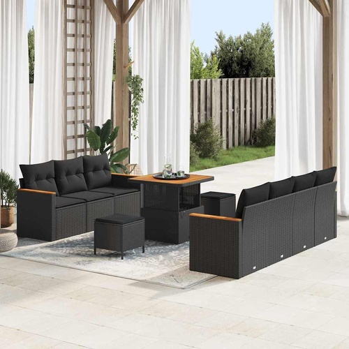 Garden Sofa Set 10 pcs Black Poly Rattan