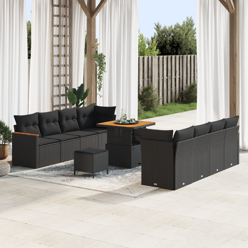 Garden Sofa Set 11 pcs Black Poly Rattan