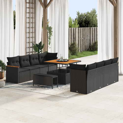 Garden Sofa Set 11 pcs Black Poly Rattan