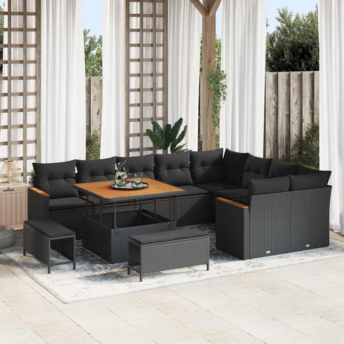 Garden Sofa Set 12 pcs Black Poly Rattan
