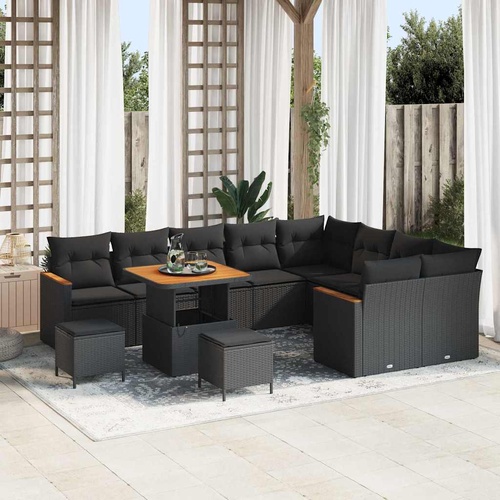 Garden Sofa Set 12 pcs Black Poly Rattan