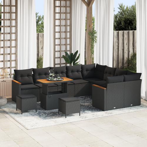 Garden Sofa Set 12 pcs Black Poly Rattan