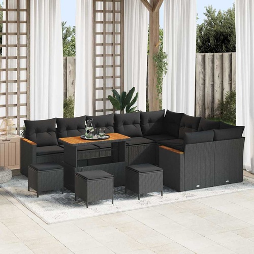 Garden Sofa Set 13 pcs Black Poly Rattan