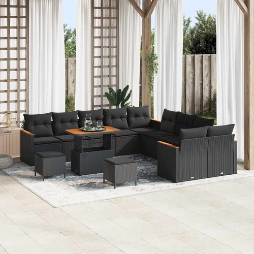 Garden Sofa Set 13 pcs Black Poly Rattan