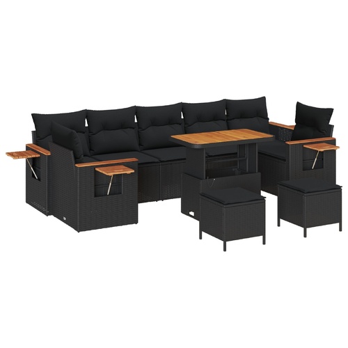 Garden Sofa Set with Cushion 10 pcs Black