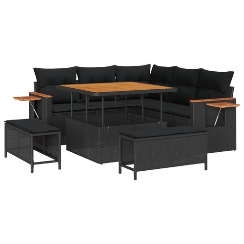 Garden Sofa Set 8 pcs Black Poly rattan and powder-coated steel