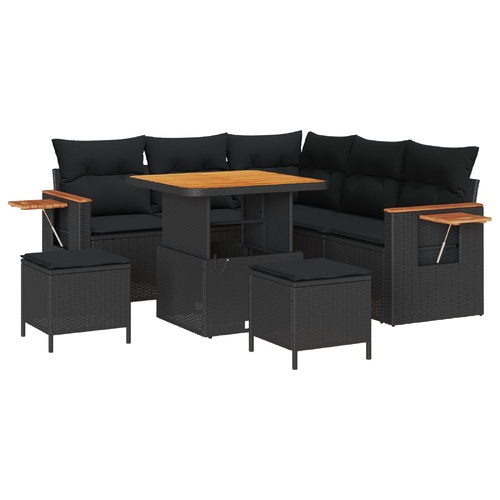 Garden Sofa Set 8 pcs Black Poly rattan and powder-coated steel