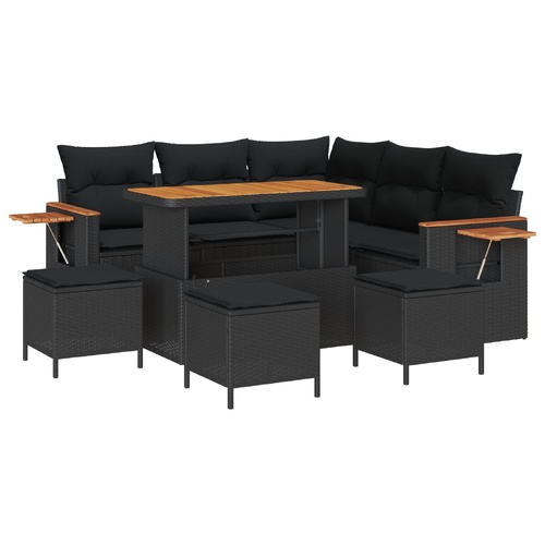 Garden Sofa Set 9 pcs Black Poly rattan and powder-coated steel