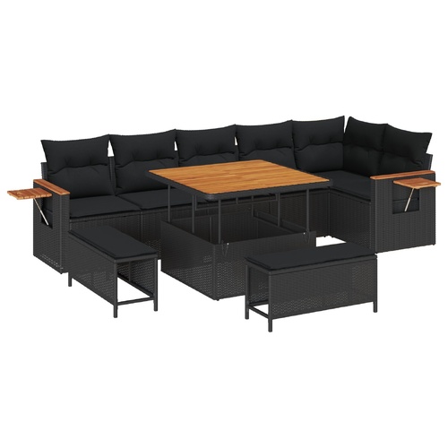 Garden Sofa Set 9 pcs Black Poly Rattan and Powder-Coated Steel