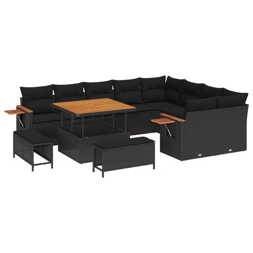 Garden Sofa Set with Cushion 12 pcs Black