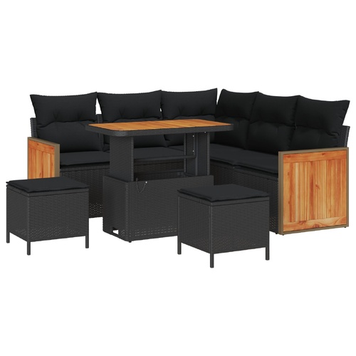 Garden Sofa Set 8 pcs Black Poly rattan and powder-coated steel