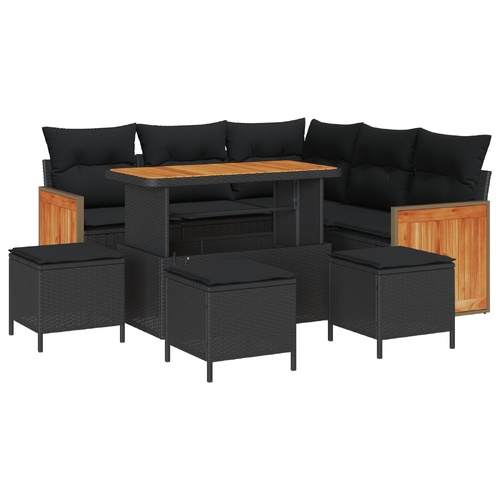 Garden Sofa Set 9 pcs Black Poly rattan and powder-coated steel